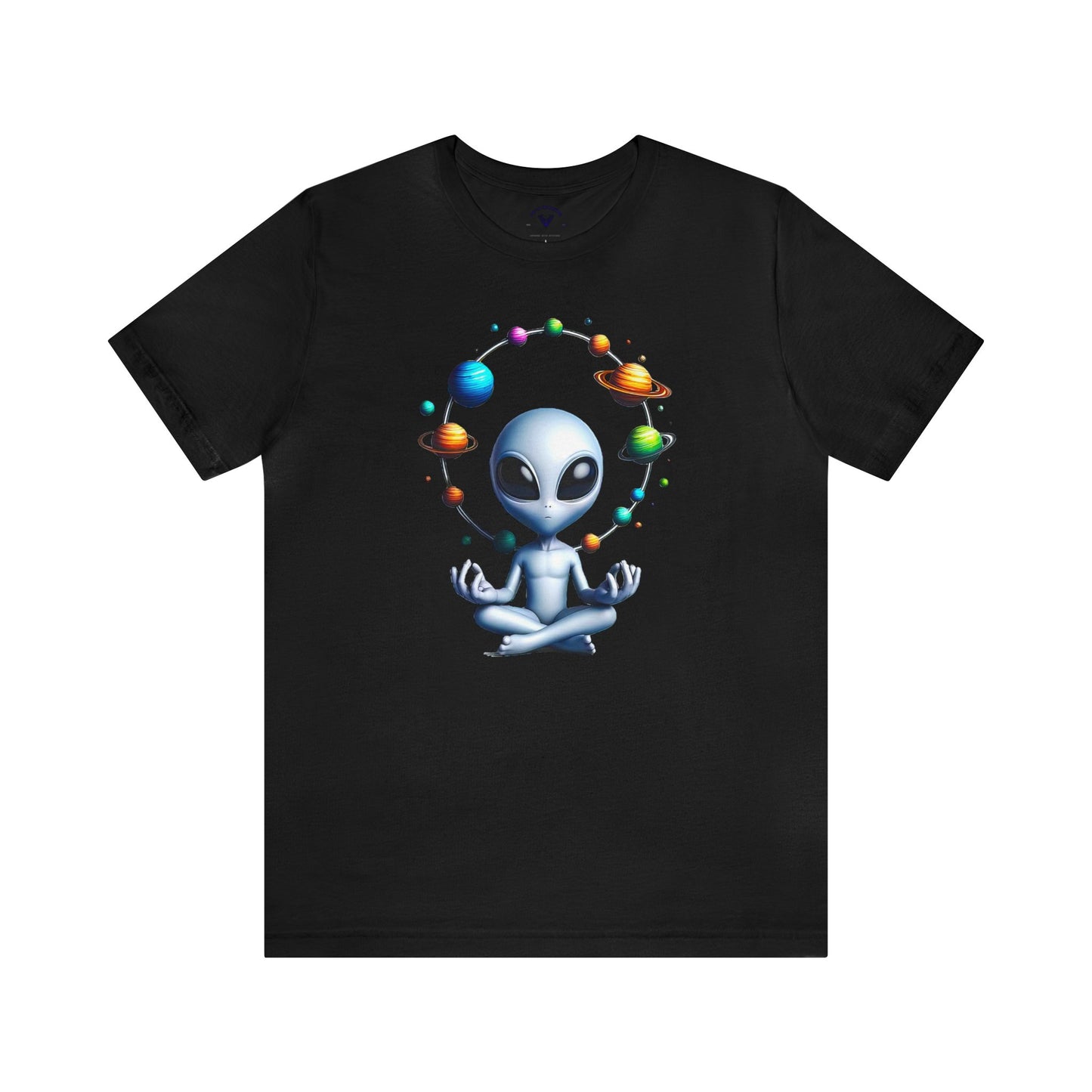Generation Mood's Meditation in the Cosmos: Alien Sweatshirt , Find Your Zen Among the Planets tee in black.