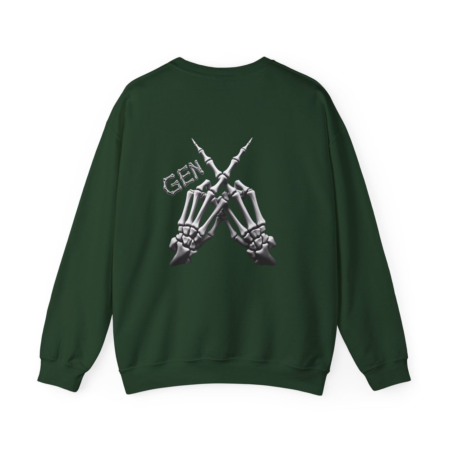 On the front, a skeletal middle finger throws shade (in the most epic way). But wait, there's more! On the back, two skeletal hands form an "X" with the fingers, declaring your place in "Gen X Forever". “Express Your Attitude with the Gen X Forever Hoodie”
