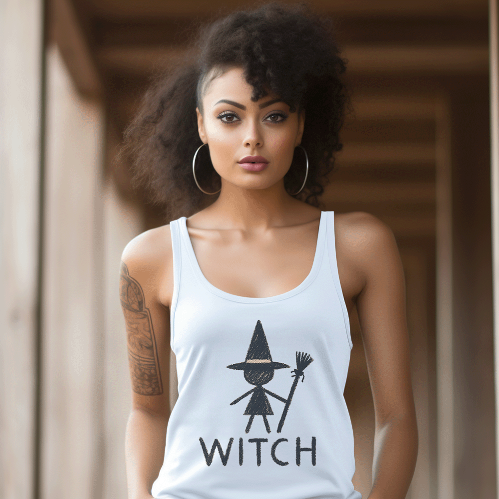 Magical Witchy Tank Top Witch Gift Halloween Shirt Crayon Witch Tank ‍ Witchy Vibes Tank Top